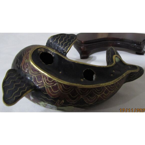 Vintage Cloisonne Chinese Marine Seal Sea Lion Figurine wood stand Marine life - Picture 6 of 8